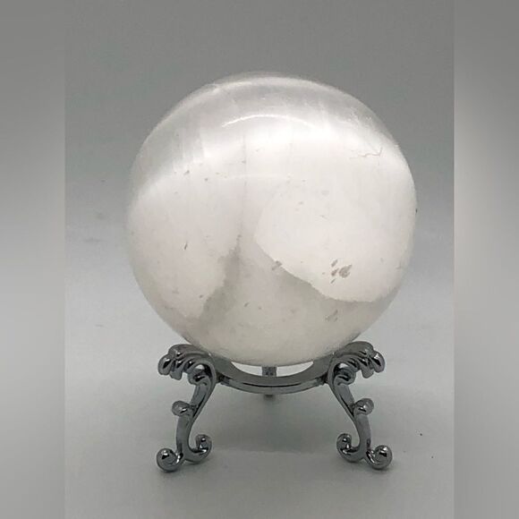 Crystal Selenite Ball, Polished Quartz Sphere on tripod stand - Picture 4 of 16